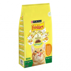 Friskies Indoor - Суха храна за домашни котки над 12 месечна възраст с вкус на пиле,зеленчуци и градинска трева 10кг